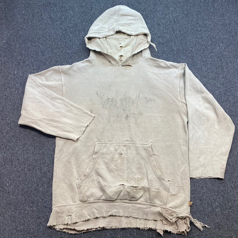 Buckhorn River Hoodie Sz L Mens Tan Grunge Skater Distressed Faded Graphic Shirt